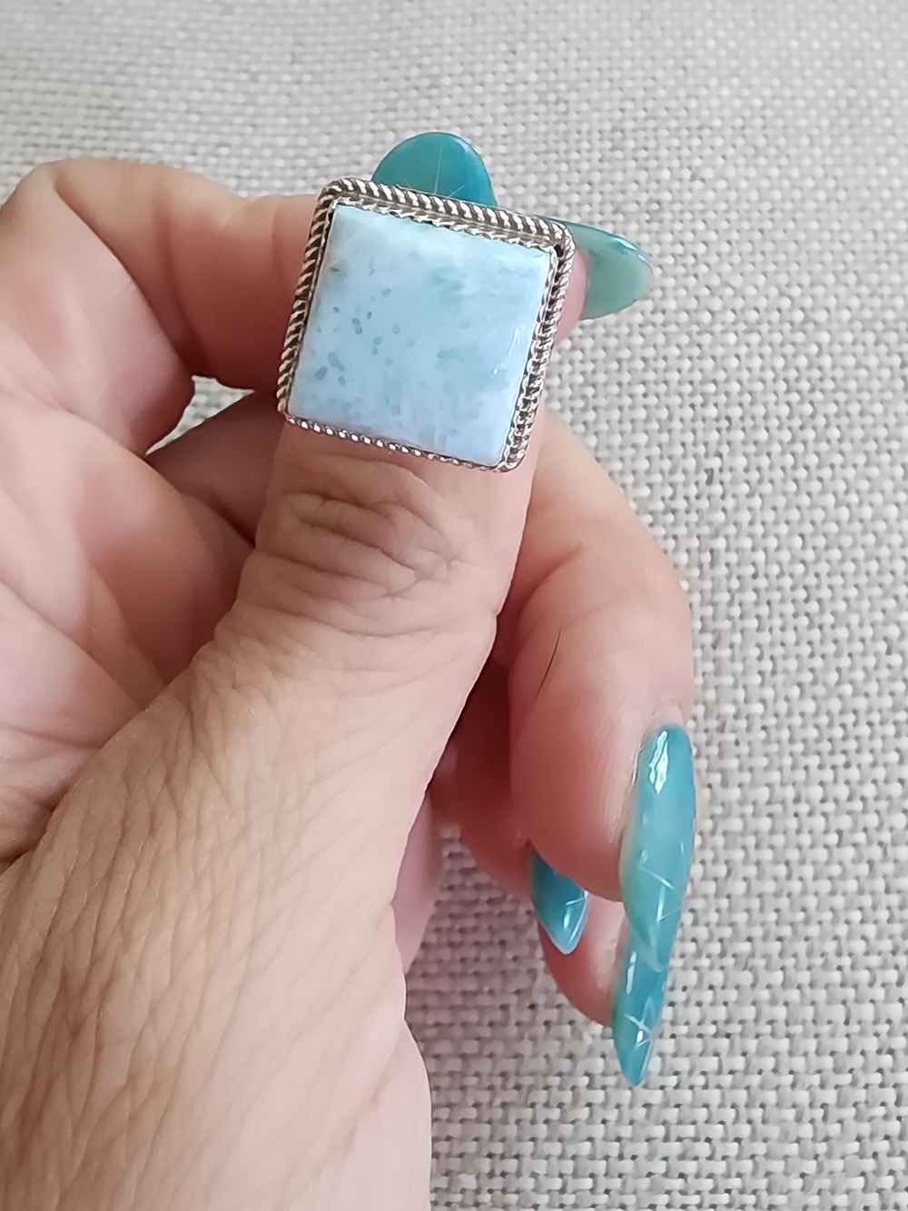 Sterling Silver Larimar Square Ring in Light Blue Native Made Sz 8